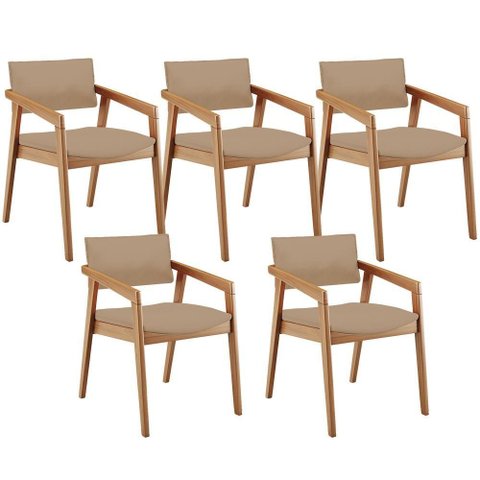 Kit 05 Cadeiras para Sala de Jantar Estar Living Giorgia B04 Linho Bege Escuro