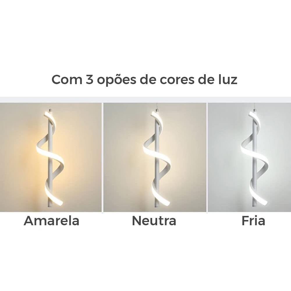 Pendente em Led Espiral Branco - Três Cores Neotron Pendente Espiral - 4