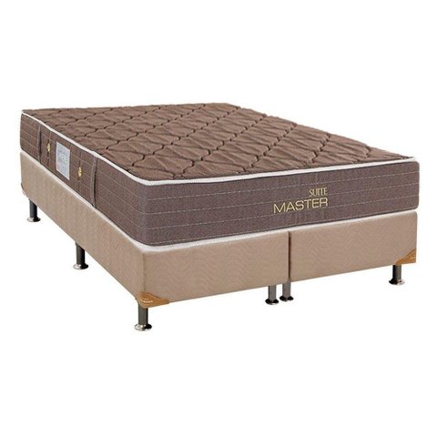 Cama Box Queen: Colchão Molas Herval Bonnel Suite Master + Base CRC Suede Bege(158x198)