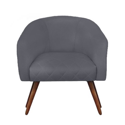 Poltrona Bianca com Tressê Suede Cinza Pés Palito Castanho - D'Rossi Poltrona Decorativa;poltrona Pa
