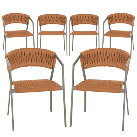 6 Cadeiras Atenas Tricô Náutico e Alumínio com Proteção Uv para Varanda, Cozinha, Área, Jardim - Pin
