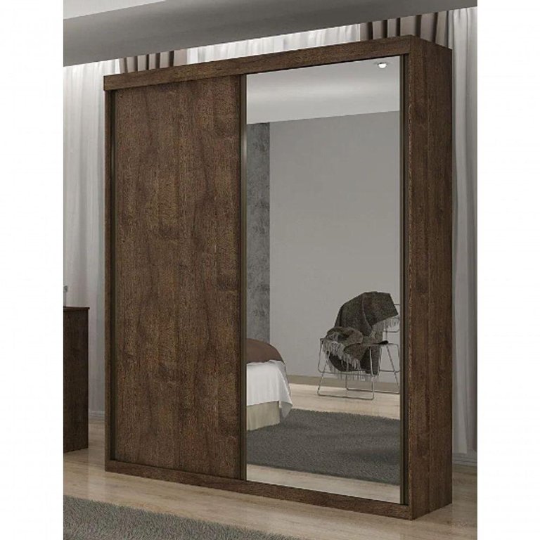 Guarda Roupa Solteiro Búzios 2 Portas de Correr 1 Porta Espelhada 3 Gavetas 100% Mdf - Móveis