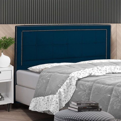 Cabeceira Cama Box Casal Grecia 140 Cm Suede Azul Marinho