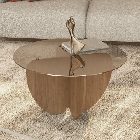 Mesa Centro com Vidro Reflecta Fiori Cor Cinamomo