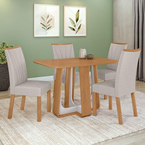 Conjunto Sala de Jantar Mesa Easy Pop 120x80cm Tampo Mdf com 4 Cadeiras Confort Linho Mosaico Cinza