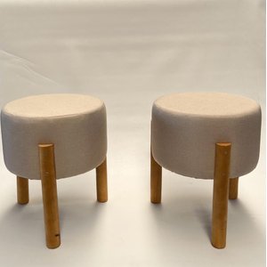 Kit 2 Puff com Pés de Madeira:bege