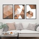 Ver imagem 1 de Kit 3 Quadros Marrom Geométrico 45x34cm - com vidro:Madeira preta