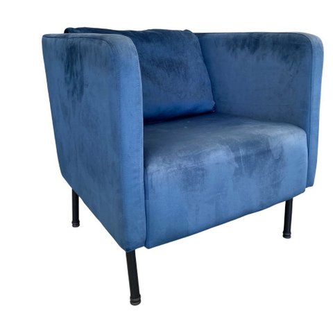 Poltrona Decorativa Hanna Pés em Metal - Élpis Móveis - Veludo Azul Marinho