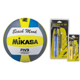 Bola de Vôlei de Praia Mikasa Beach Mood VXS-BMD + Kit Bomba - 1