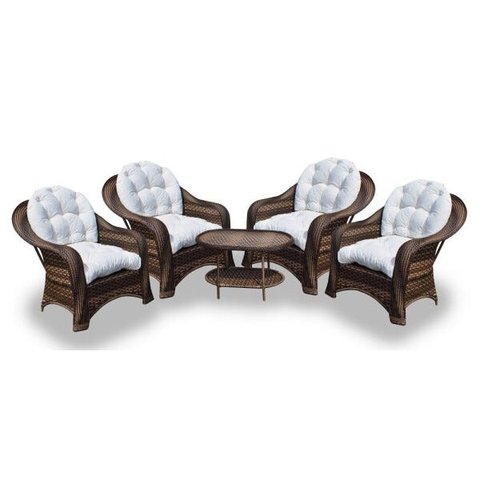 Conjunto de Poltronas Fibra Sintética Roma - 4 Poltronas + 1 Mesa Centro - Tecido Duna Cru
