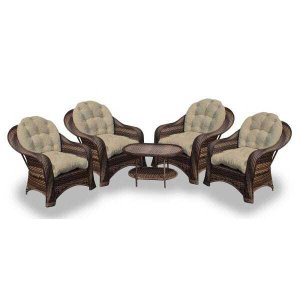 Conjunto de Poltronas Fibra Sintética Roma - 4 Poltronas + 1 Mesa Centro - Tecido Duna Deserto