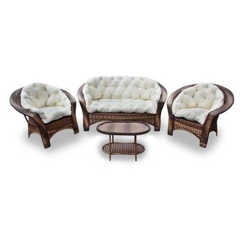 Conjunto de Sofá Fibra Sintética Cairo - 1 Sofá 2 L + 2 Poltronas + 1 Mesa Centro - Tecido Duna