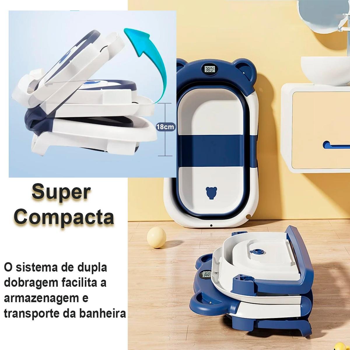 Banheira Bebe Super Compacta Retrátil e Dobrável Novidade - Azul - 3