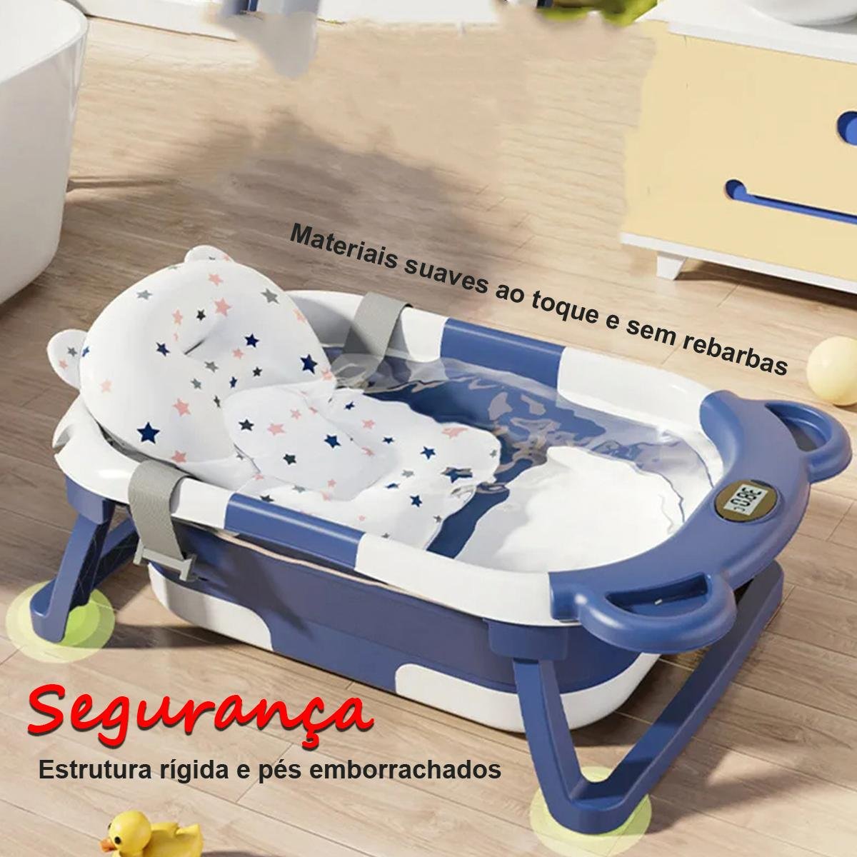 Banheira Bebe Super Compacta Retrátil e Dobrável Novidade - Azul - 4