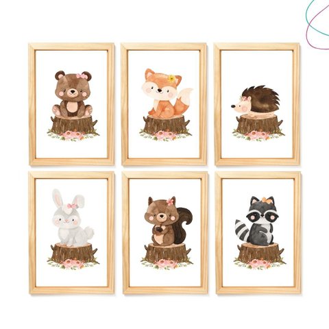 Quadros Decorativos Animais do Bosque Menina Lacinho: Pinus