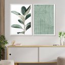 Ver imagem 3 de Kit 2 Quadros Decorativos Folhagem Minimalista Verde Moderno