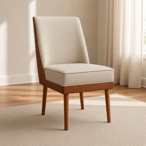 Cadeira Decorativa Estofada para Sala de Jantar Virgínia Suede - Élpis Móveis - Bege e Castanho