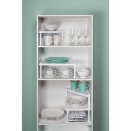 Organizador De Armário Prateleira Empilhável de Plástico Branca - 4 Organizador De Armário Prateleira Empilhável de Plástico Branca - 4