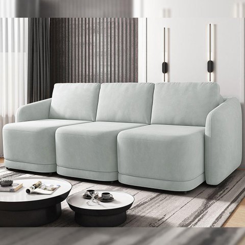 Sofá Cama Modulado Retrátil e Reclinável Decorativo Varsóvia 276cm Veludo Cinza G33 - Gran Belo