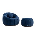 Ver imagem 1 de Kit Poltrona Decorativa C/puff e Almofada Concha Veludo Azul Marinho - Montanaris Decor