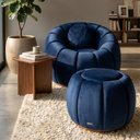 Ver imagem 3 de Kit Poltrona Decorativa C/puff e Almofada Concha Veludo Azul Marinho - Montanaris Decor