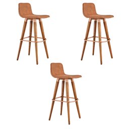 Kit 3 Banquetas Altas Luxo Linea Aço Cobre Linho Terracota Base Carvalho - 2