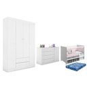 Ver imagem 1 de Dormitório Helena Guarda Roupa, Cômoda e Berço Tico Branco com Colchão Physical - Phoenix Baby