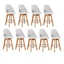 Ver imagem 1 de Kit 09 Banquetas Alta Maya Giratória Com Encosto Linho Bege Claro e Almofada Suede Branco - Gat
