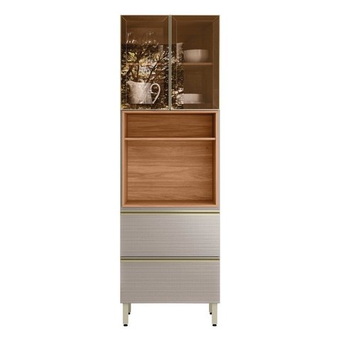 Paneleiro MDF 2 Portas Reflecta 2 Gavetas 70cm Proença Marrom/Nogueira/Nude Prime