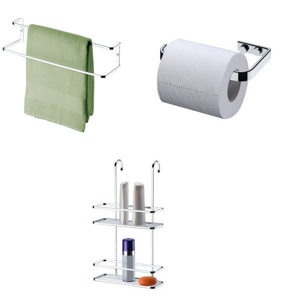 Kit Toalheiro 45cm + Porta Shampoo + Porta Papel Higiênico | MadeiraMadeira
