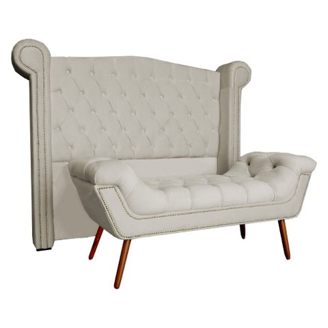 Conjunto Sienna Cabeceira e Recamier Solteiro 90 cm Suede Bege