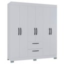 Ver imagem 7 de Guarda Roupa Casal Tóquio 6 Portas com Armário Multiuso 2 Portas Pequeno Branco Brilho - Poquema