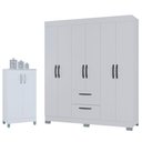 Ver imagem 1 de Guarda Roupa Casal Tóquio 6 Portas com Armário Multiuso 2 Portas Pequeno Branco Brilho - Poquema