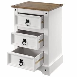 Mesa de Cabeceira de Madeira com 3 Gavetas Branco Lavado - 2
