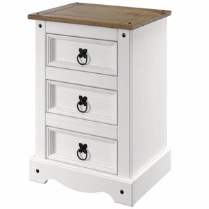 Mesa de Cabeceira de Madeira com 3 Gavetas Branco Lavado