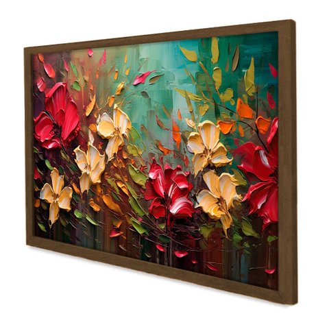 Quadro Decorativo Floral Luxo Harmonia Das Flores em Moldura Caixa Tacolado Moldura Trad 1cm Madeira