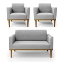 Ver imagem 1 de Sofá Namoradeira com 2 Poltronas Base de Madeira Fixa Castanho Marisa Suede Cinza D03 - D?rossi