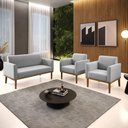 Ver imagem 5 de Sofá Namoradeira com 2 Poltronas Base de Madeira Fixa Castanho Marisa Suede Cinza D03 - D?rossi