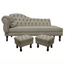 Ver imagem 1 de Divã Recamier Namoradeira Larissa 160cm com Capitonê - Direita + 02 Puffs Retrô Suede