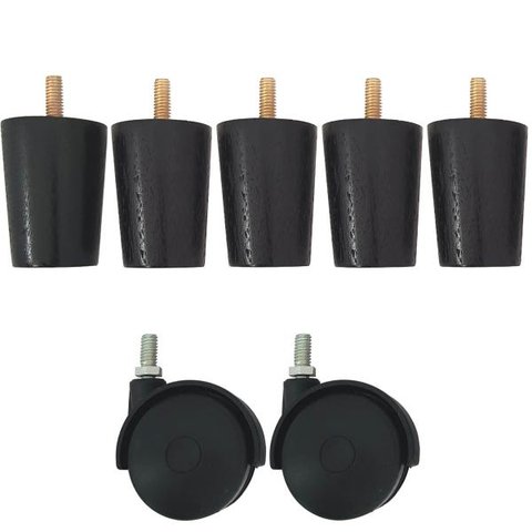 Kit de 5 Pé para Cama e 2 Rodizio para Móveis Cama Box de Casal 6cm