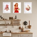 Ver imagem 2 de Kit 3 Quadros Cozinha Vermelha Pin Up Poá 24x18cm:madeira Branca