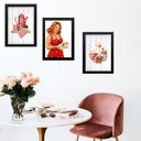 Ver imagem 1 de Kit 3 Quadros Cozinha Vermelha Pin Up Poá 24x18cm:madeira Branca