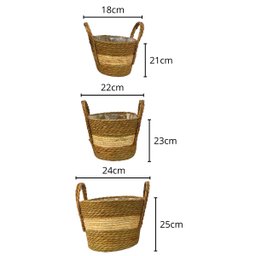 Kit 3 Cestos Rusticos Decorativos Fibra Natural Partna 4028be - 4