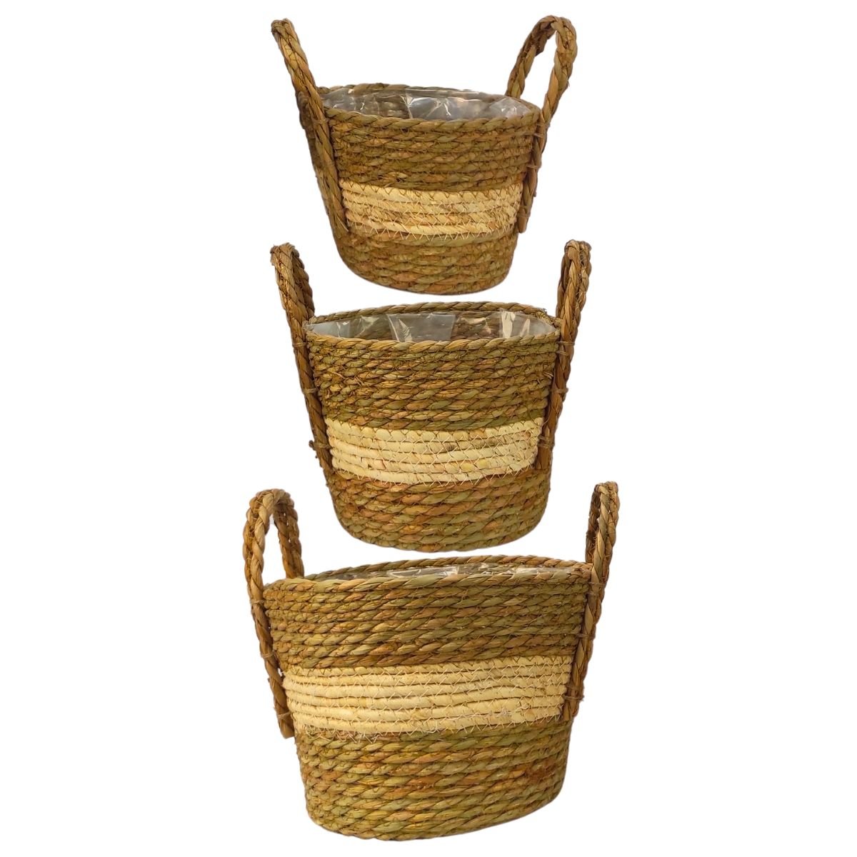 Kit 3 Cestos Rusticos Decorativos Fibra Natural Partna 4028be