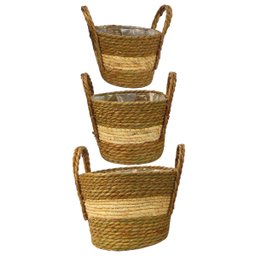 Kit 3 Cestos Rusticos Decorativos Fibra Natural Partna 4028be - 1