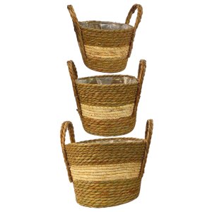 Kit 3 Cestos Rusticos Decorativos Fibra Natural Partna 4028be