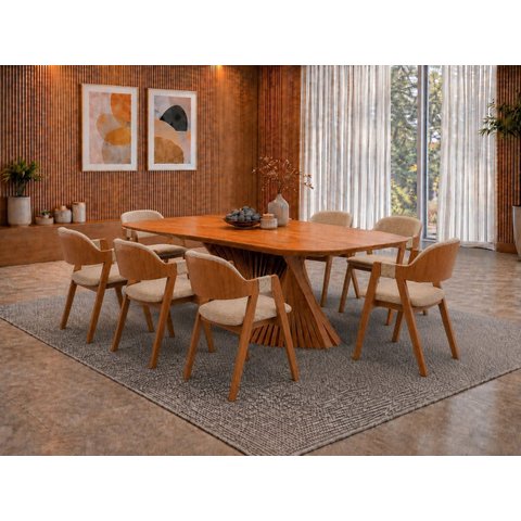 Sala de Jantar Maciça 8 Cadeiras 2,20m Dunnas Sala Nobre