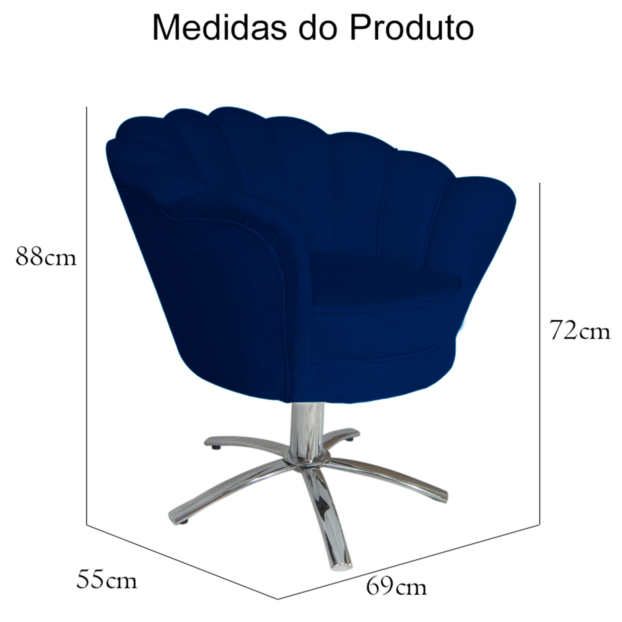 Poltrona Cadeira com Base Giratoria Cromado Pétala Suede Marinho - 5