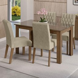 Conjunto Sala de Jantar Mesa Tampo de Vidro 4 Cadeiras Celina Madesa - 1