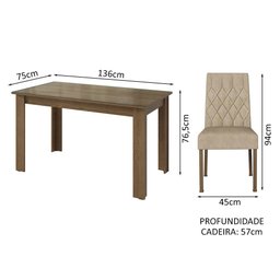 Conjunto Sala de Jantar Mesa Tampo de Vidro 4 Cadeiras Celina Madesa - 3